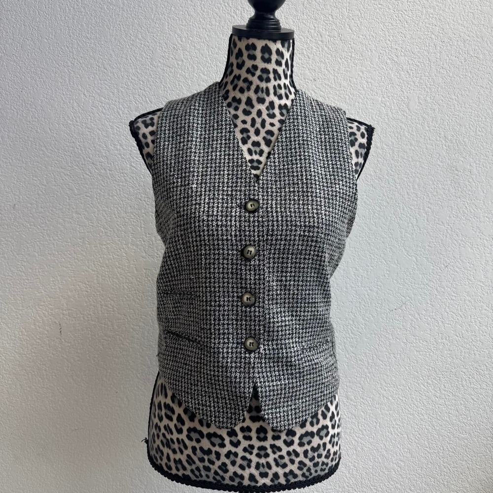 Paul Harris Design Vintage black & white houndstooth vest women's size M